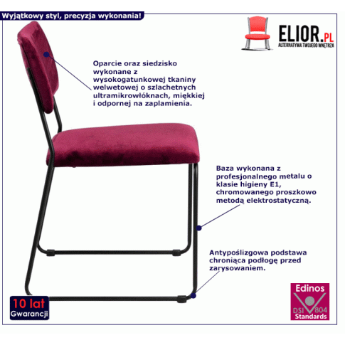 Fotografia Welwetowe krzesło Kalen - bordowe z kategorii Salon