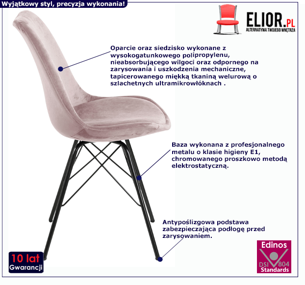 Welurowe krzesło Visko 2X - różowe