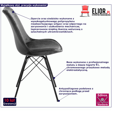 Fotografia Szare welurowe krzesło tapicerowane - Visko 2X z kategorii Salon