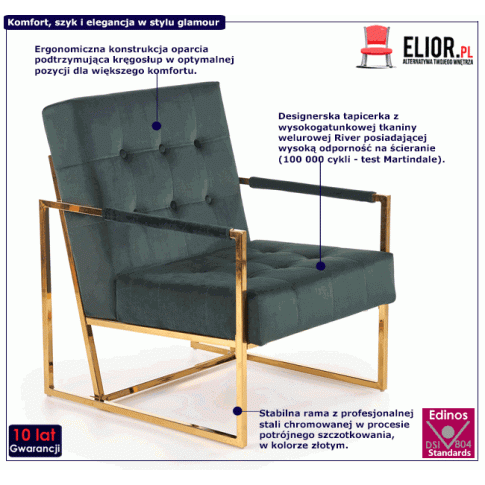 Fotografia Tapicerowany fotel klubowy welurowy Oseva - zielony z kategorii Pozostałe fotele