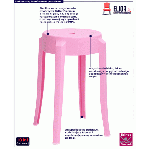 Fotografia Designerski okrągły taboret Lionax - różowy z kategorii Taborety