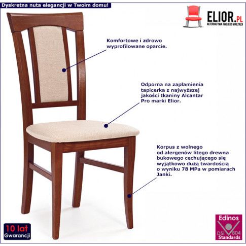 Fotografia Krzesło drewniane tapicerowane Rumer - czereśnia antyczna z kategorii Krzesła
