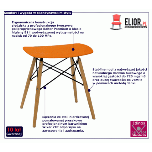 Fotografia Drewniany taboret do jadalni Ekro - pomarańczowy z kategorii Taborety