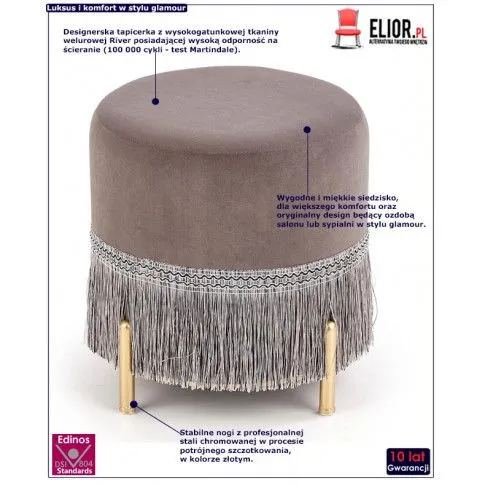 Fotografia Okrągła pufa glamour Esmos - popielata z kategorii Pufy