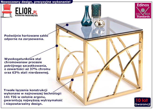 Kwadratowy szklany stolik kawowy Goldea 3X