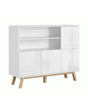 Skandynawska komoda z półkami na nóżkach drewnianych Tulior 2X - biała w sklepie Edinos.pl