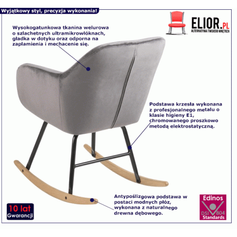 Fotografia Tapicerowany bujany fotel Walma - szary z kategorii Pozostałe fotele