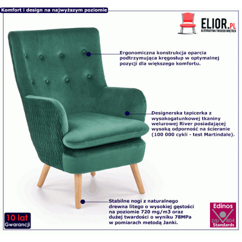 Fotografia Zielony fotel wypoczynkowy do pokoju - Garola z kategorii Fotele