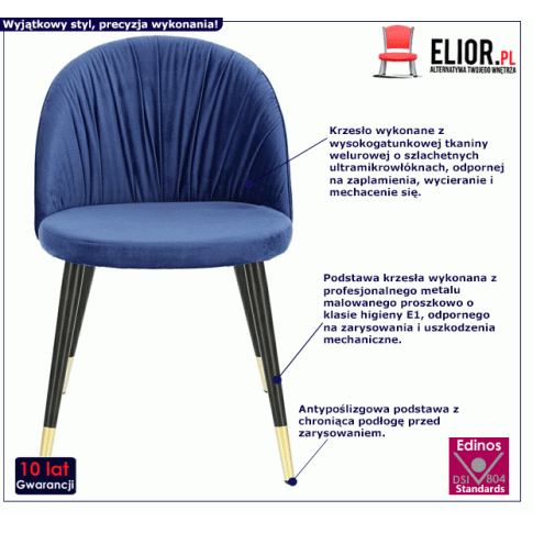 Fotografia Glamour krzesło welurowe Brivo - niebieskie z kategorii Salon