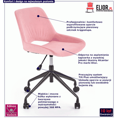 Fotografia Obrotowy fotel do nauki Zuma - jasny różowy z kategorii Siedziska dla dzieci i młodzieży