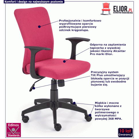 Fotografia Fotel do komputera dla dziewczynki Marix - różowy z kategorii Siedziska dla dzieci i młodzieży