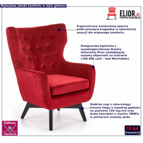 Fotografia Fotel uszak welurowy Xoda - bordowy z kategorii Fotele wypoczynkowe