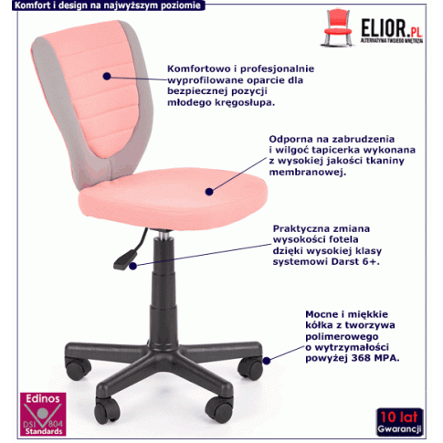 Fotografia Fotel obrotowy dla dziewczynki Favisa - różowy + popiel z kategorii Siedziska dla dzieci i młodzieży