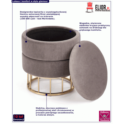 Fotografia Okrągła pufa glamour Edisos - popielata z kategorii Wypoczynki