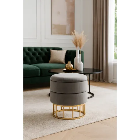 Szczegółowe zdjęcie nr 6 produktu Okrągła pufa glamour Edisos - popielata