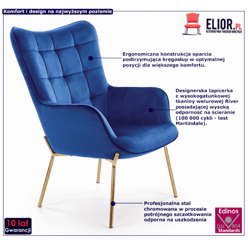 Fotografia Fotel w stylu glamour Adis 3X - granatowy z kategorii Pozostałe fotele