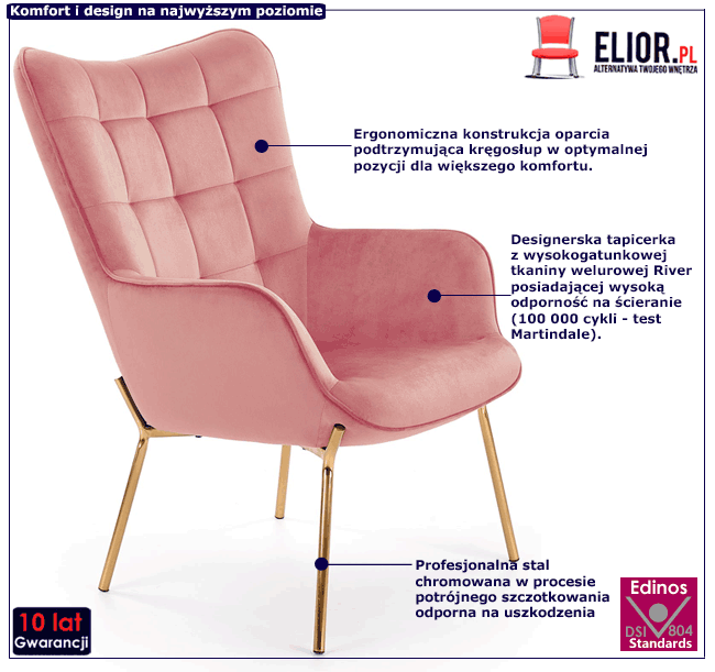 Produkt Wypoczynkowy fotel pikowany Zefir 3X - jasny róż