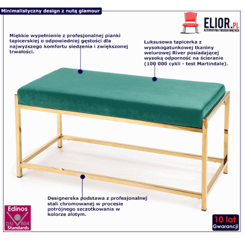 Fotografia Ławka welurowa siedzisko Alerko - zielona z kategorii Siedziska do przedpokoju