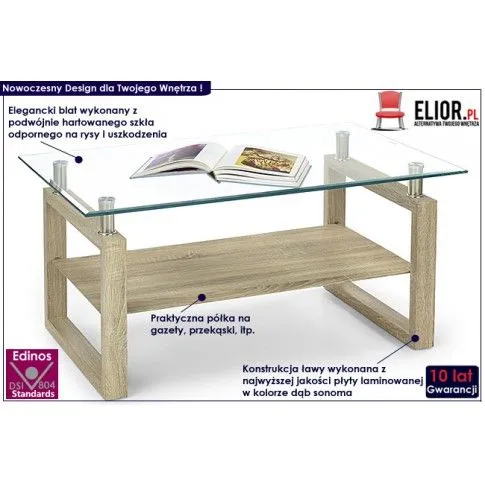 Fotografia Ława szklana Diki - dąb sonoma z kategorii Ławy i stoliki