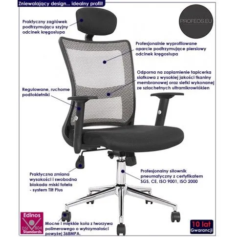 Fotografia Ergonomiczny fotel obrotowy Dirla - popiel + czarny z kategorii Fotele obrotowe