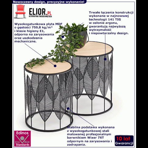 Fotografia Komplet okrągłych loftowych stolików kawowych Lorea z kategorii Salon