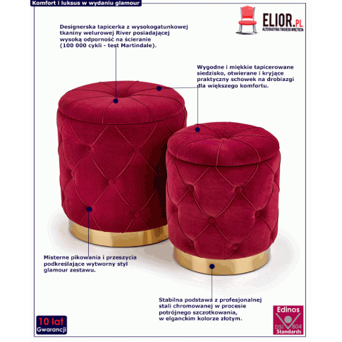 Fotografia Zestaw puf okrągłych Hermos - bordo z kategorii Pufy