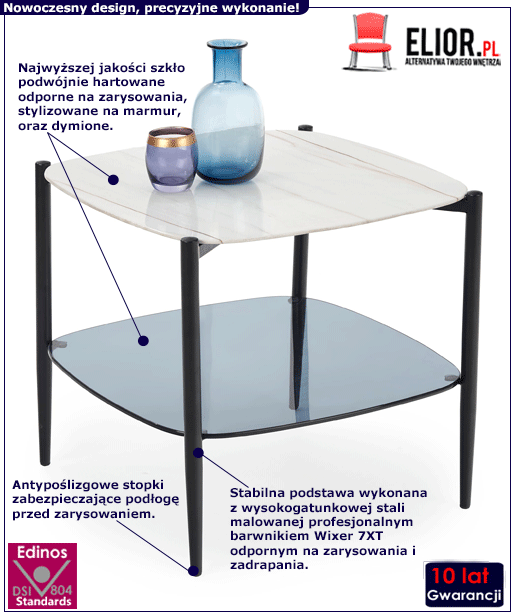 Ława szklana z blatem marmurkowym Vamo