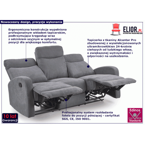 Fotografia Trzyosobowa sofa rozkładana Kafi 4X - popielata z kategorii Salon