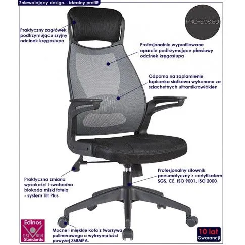 Fotografia Ergonomiczny fotel obrotowy do biurka popiel + czarny - Parso z kategorii Pracownia i biuro