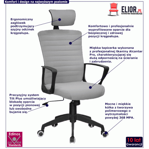 Fotografia Ergonomiczny fotel obrotowy Edna - popielaty z kategorii Strona główna