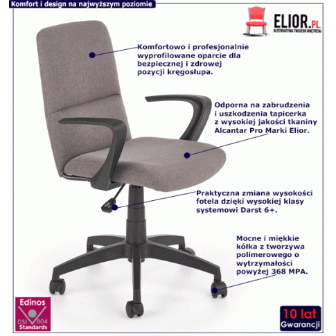 Fotografia Biurowy fotel do komputera Emra - popielaty z kategorii Fotele obrotowe