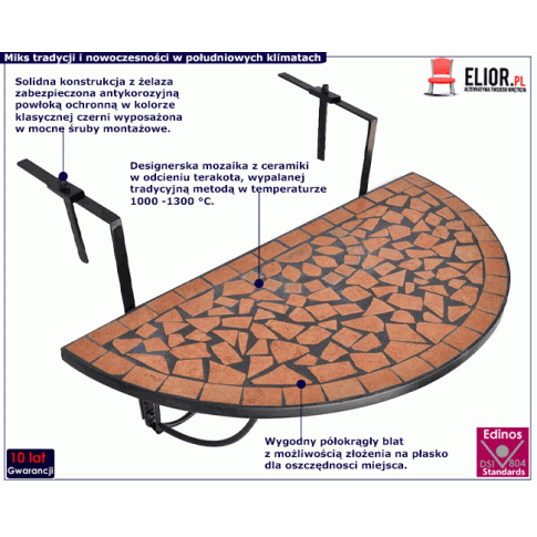 Fotografia Stolik balkonowy z mozaiką w kolorze terakoty - Grenada z kategorii Stoliki kawowe