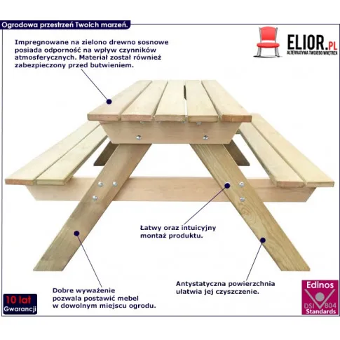 Drewniany stół ogrodowy z ławkami Eylan infografika