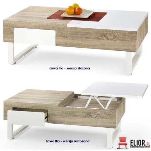 Zdjęcie rozkładana ława Emla do salonu biały połysk dąb sonoma | Edinos.pl