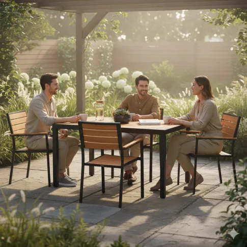 Fotografia Stół ogrodowy, na podwórko i na patio Naxis 2X - brązowy z kategorii Stoły ogrodowe