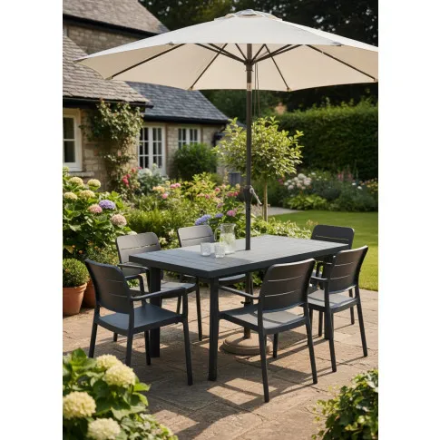 Fotografia Antracytowy stół ogrodowy z otworem na parasol - Modero 2X z kategorii Stoły ogrodowe