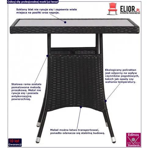 Polirattanowy stół ogrodowy Tekko infografika