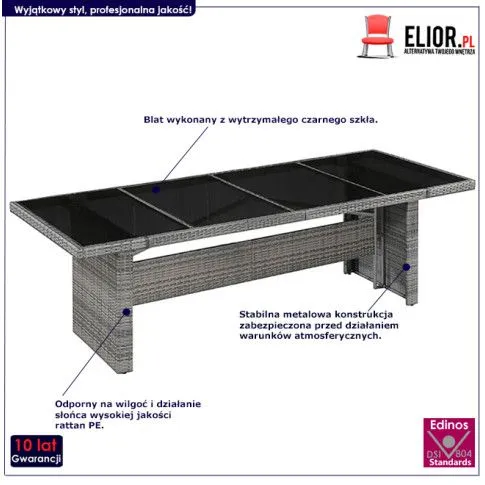 Szczegółowe zdjęcie nr 4 produktu Technorattanowy stół ogrodowy szklany Arinos 1Q - szaro-czarny