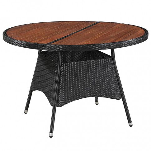 Zdjęcie produktu Okrągły stół ogrodowy z drewnianym blatem Midia - czarny.