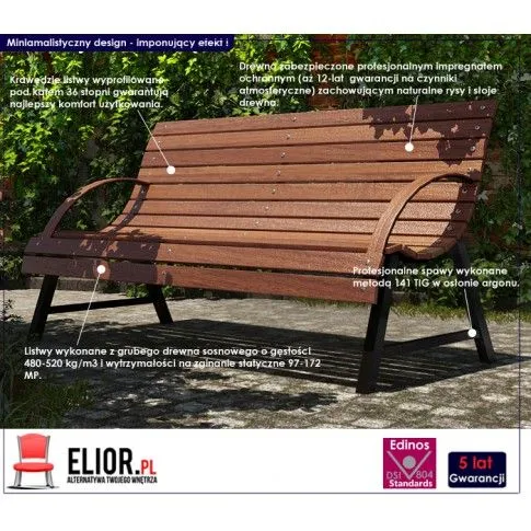 Zdjęcie Ławka ogrodowa, parkowa orzech Wagris 140 cm | Edinos.pl