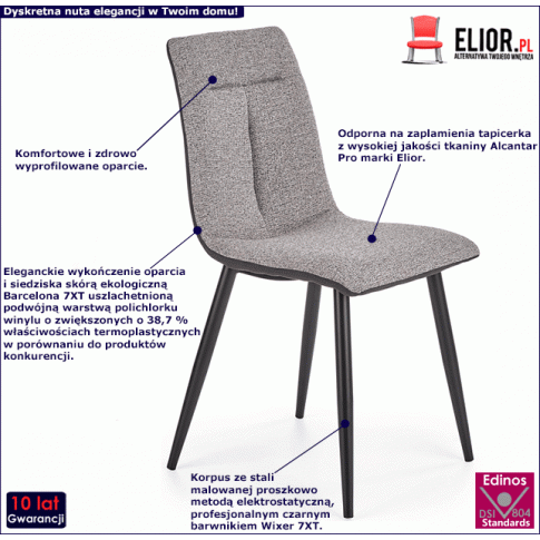 Fotografia Nowoczesne krzesło tapicerowane Giso - jasny popiel z kategorii Krzesła wg koloru/stylu