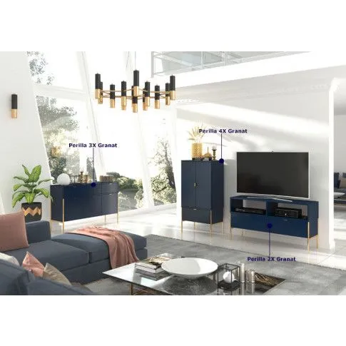 Szczegółowe zdjęcie nr 6 produktu Szafka RTV w stylu glamour Marly 2X - Granat