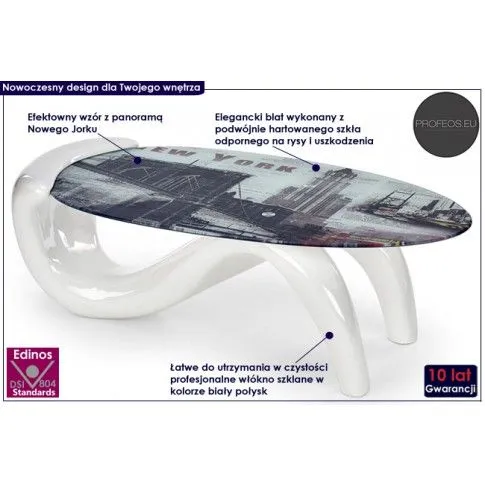 Fotografia Ława z panoramą Nowego Jorku Hansi - biała z kategorii Ławy i stoliki