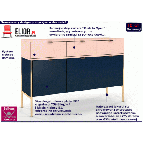 Fotografia Komoda na nóżkach w stylu glamour Marly 3X - Granat-Róż z kategorii Komody