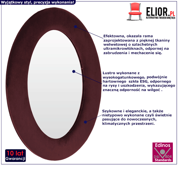 Bordowe lustro Labkraut - welwetowe