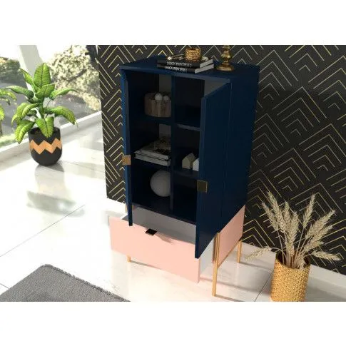 Szczegółowe zdjęcie nr 4 produktu Wysoka komoda na metalowych nóżkach w stylu glamour Marly 4X - Granat-Róż