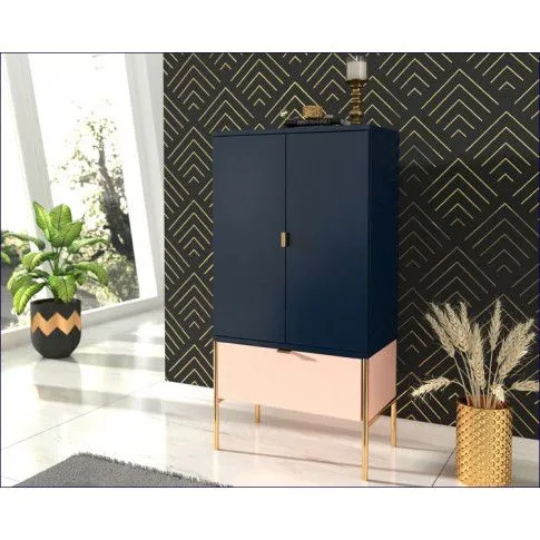 Szczegółowe zdjęcie nr 5 produktu Wysoka komoda na metalowych nóżkach w stylu glamour Marly 4X - Granat-Róż