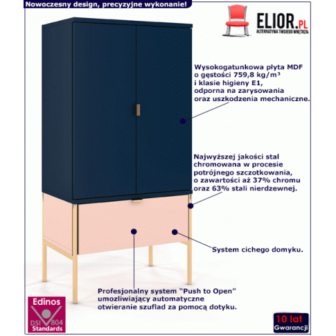 Fotografia Wysoka komoda na metalowych nóżkach w stylu glamour Marly 4X - Granat-Róż z kategorii Komody