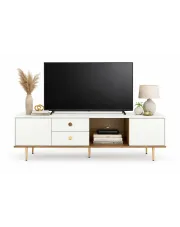 Szafka RTV na nóżkach Sobis 3X - Biały - Dąb lancelot w sklepie Edinos.pl