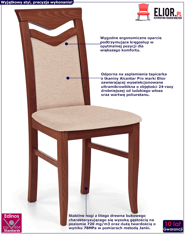 Drewniane krzesło Vestia czereśnia antyczna